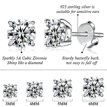 Elegant 925 Sterling Silver Hypoallergenic Stud Earrings Set
