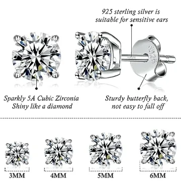 Elegant 925 Sterling Silver Hypoallergenic Stud Earrings Set