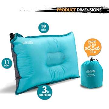 ZOOOBELIVES Self Inflating Camping/Travel Pillow - Compressible, Compact, Lightweight and Comfortabl...
