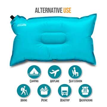 ZOOOBELIVES Self Inflating Camping/Travel Pillow - Compressible, Compact, Lightweight and Comfortable, Foam Inserted Camp Air Pillow for Hiking, Backpacking, Car Rides, Airplane Lumbar Support