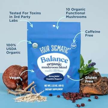 Four Sigmatic Adaptogen and Mushroom Blend Balance Mix | Adaptogen Supplement with Ashwagandha, Moringa, Holy Basil, Reishi, Chaga and More | Natural Stress Relief and Immune Support Supplement