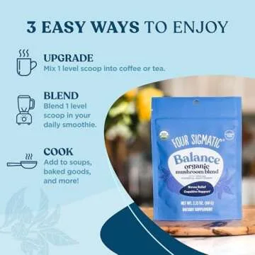 Four Sigmatic Adaptogen and Mushroom Blend Balance Mix | Adaptogen Supplement with Ashwagandha, Moringa, Holy Basil, Reishi, Chaga and More | Natural Stress Relief and Immune Support Supplement