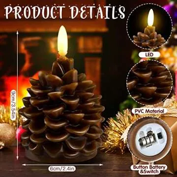 Hortsun 4 Pieces Christmas Pinecone Candles Flameless Acorn Decor LED Pinecone Candle Decor Real Wax Unscented Battery Operated Candle for Thanksgiving Christmas Winter Holiday Decoration(Brown)
