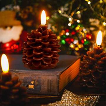 Hortsun 4 Pieces Christmas Pinecone Candles Flameless Acorn Decor LED Pinecone Candle Decor Real Wax Unscented Battery Operated Candle for Thanksgiving Christmas Winter Holiday Decoration(Brown)