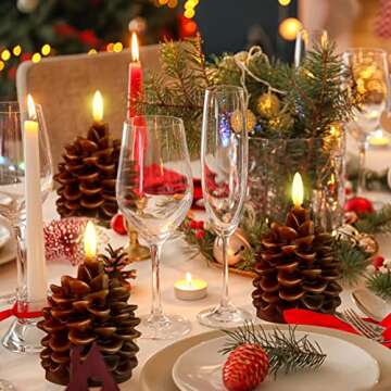 Hortsun 4 Pieces Christmas Pinecone Candles Flameless Acorn Decor LED Pinecone Candle Decor Real Wax Unscented Battery Operated Candle for Thanksgiving Christmas Winter Holiday Decoration(Brown)