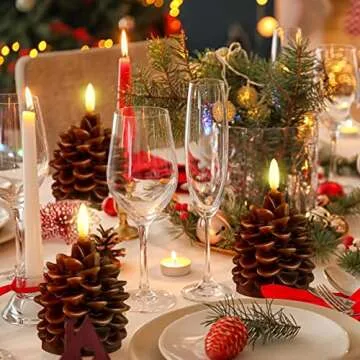 Hortsun 4 Pieces Christmas Pinecone Candles Flameless Acorn Decor LED Pinecone Candle Decor Real Wax Unscented Battery Operated Candle for Thanksgiving Christmas Winter Holiday Decoration(Brown)