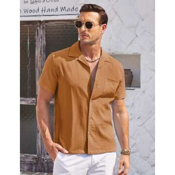 COOFANDY Mens Button Down Short Sleeve Summer Beach Shirt Casual Wrinkle Free Untucked Stretch Cruis...
