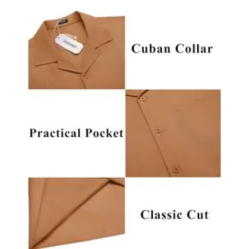 COOFANDY Mens Button Down Short Sleeve Summer Beach Shirt Casual Wrinkle Free Untucked Stretch Cruise Attire Light Brown