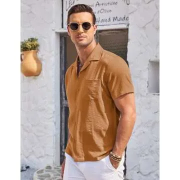COOFANDY Mens Button Down Short Sleeve Summer Beach Shirt Casual Wrinkle Free Untucked Stretch Cruise Attire Light Brown