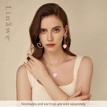 Linawe Pink Heart Earrings for Women, Rose Gold Dangle Drop Earrings Dangling, Titanium Stainless Steel Hypoallergenic Cute Heart Jewelry, Asymmetrical Mismatched Love Earrings