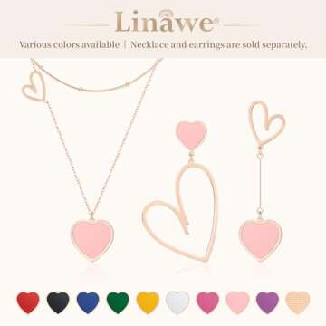 Linawe Pink Heart Earrings for Women, Rose Gold Dangle Drop Earrings Dangling, Titanium Stainless Steel Hypoallergenic Cute Heart Jewelry, Asymmetrical Mismatched Love Earrings