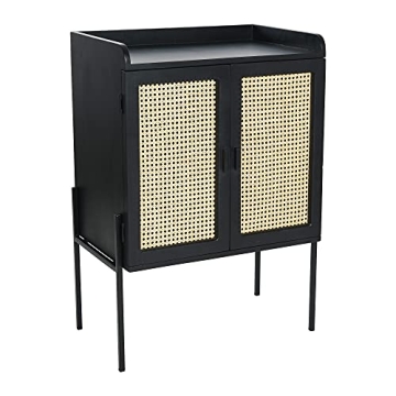 Creative Co-Op Metal & Mango Wood Cane Bar Cabinet with Storage, Black Finish