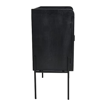 Stylish Cane Bar Cabinet in Black Finish for Home