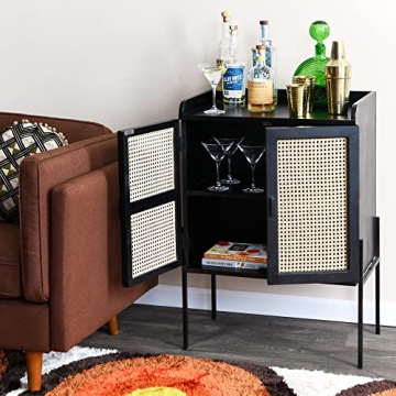 Stylish Cane Bar Cabinet in Black Finish for Home