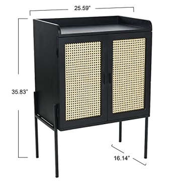 Stylish Cane Bar Cabinet in Black Finish for Home