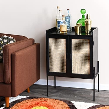 Stylish Cane Bar Cabinet in Black Finish for Home