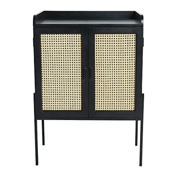 Stylish Cane Bar Cabinet in Black Finish for Home