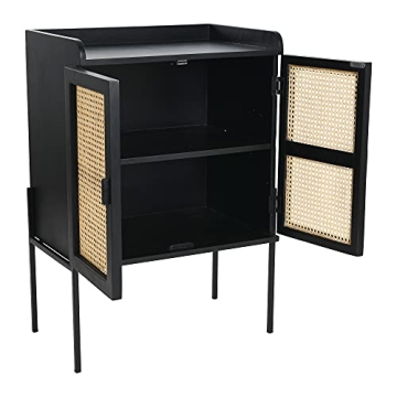 Stylish Cane Bar Cabinet in Black Finish for Home