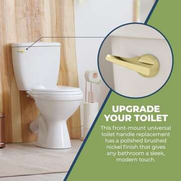 RAVINE Universal Toilet Handle Lever Replacement - Modern Polished Zinc Handle w/Brass Arm - Front M...