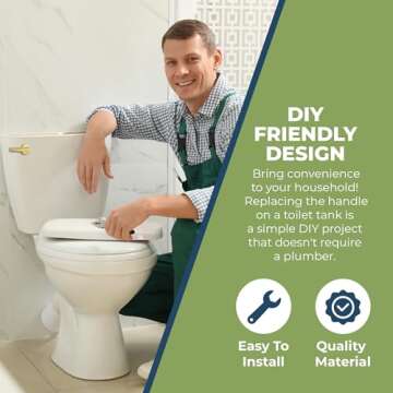 RAVINE Universal Toilet Handle Lever Replacement - Modern Polished Zinc Handle w/Brass Arm - Front Mount Toilet Flush Lever Compatible w/Most Toilet Tanks - Rubber Gasket Included (Brass Polished)