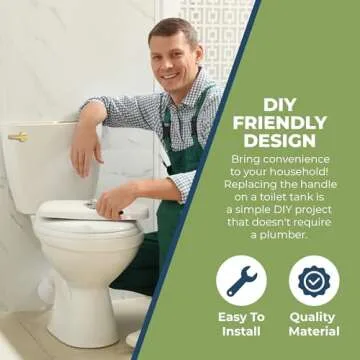 RAVINE Universal Toilet Handle Lever Replacement - Modern Polished Zinc Handle w/Brass Arm - Front Mount Toilet Flush Lever Compatible w/Most Toilet Tanks - Rubber Gasket Included (Brass Polished)