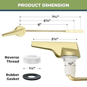 RAVINE Universal Toilet Handle Lever Replacement - Modern Polished Zinc Handle w/Brass Arm - Front Mount Toilet Flush Lever Compatible w/Most Toilet Tanks - Rubber Gasket Included (Brass Polished)