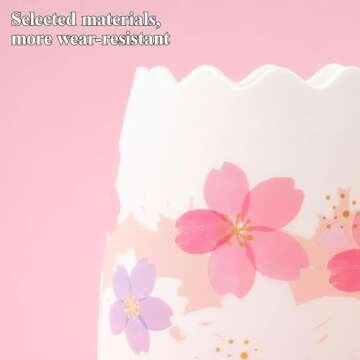 M&G Pen Holder Cute Pencil Holder for Desk, Sakura Pencil Cup Marker Holder Makeup Brush Holders, Desk Accessories Organizer for Office School Home 1 Pack (Random White or Pink)