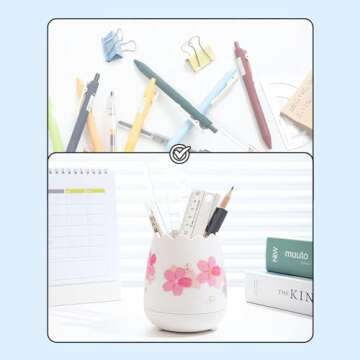 M&G Pen Holder Cute Pencil Holder for Desk, Sakura Pencil Cup Marker Holder Makeup Brush Holders, Desk Accessories Organizer for Office School Home 1 Pack (Random White or Pink)