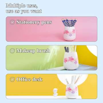 M&G Pen Holder Cute Pencil Holder for Desk, Sakura Pencil Cup Marker Holder Makeup Brush Holders, Desk Accessories Organizer for Office School Home 1 Pack (Random White or Pink)