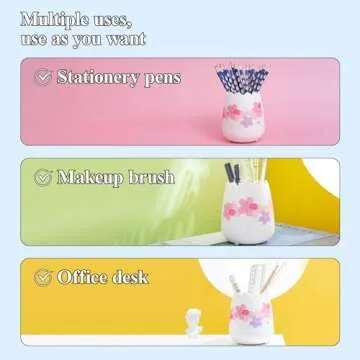 M&G Pen Holder Cute Pencil Holder for Desk, Sakura Pencil Cup Marker Holder Makeup Brush Holders, Desk Accessories Organizer for Office School Home 1 Pack (Random White or Pink)