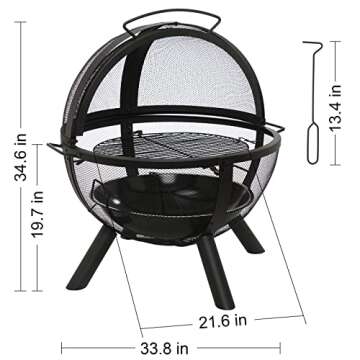 Ikuby Ball of Fire Pit 35" Outdoor fire with BBQ Grill Globe Large Round Pit,Patio Fireplace for Cam...