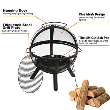 Ikuby Ball Fire Pit with BBQ Grill for Outdoor Fun