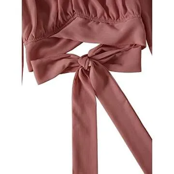 LYANER Off Shoulder Long Sleeve Tie Knot Crop Top