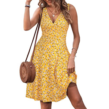 GUBERRY Summer Dresses for Women Casual A Line V Neck Spring Dresses Sundresses Midi Modest Beach Va...