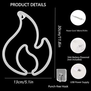 Flame Neon Sign, Flame Led Light Sign for Wall Decor, Hanging Flame Shaped Light, USB or Battery Pow...