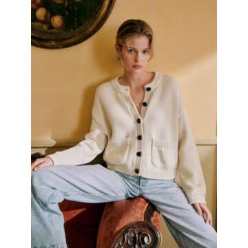 Yousify Cropped Cardigan for Women 2024 Fall Winter Trendy Long Sleeve Womens Lightweight Jackets Cr...