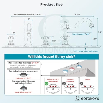 Gotonovo Antique Brass 8 Inch Widespread Bathroom Faucet