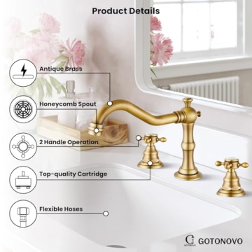 Gotonovo Antique Brass 8 Inch Widespread Bathroom Faucet