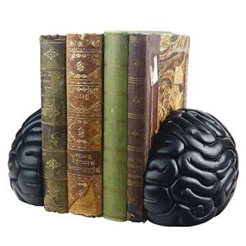 mildahjoy Brain Bookends, 6.5Inch Tall Brain Decorative Resin Book Shelf Organizers Book Holders She...