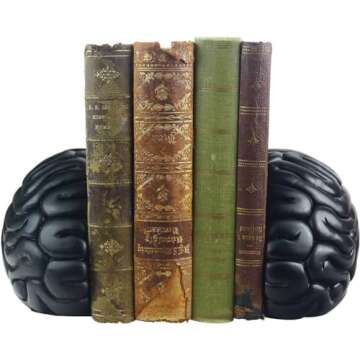 mildahjoy Brain Bookends, 6.5Inch Tall Brain Decorative Resin Book Shelf Organizers Book Holders Shelf Dividers Book Ends for Home or Office Shelves Brain Sculpture Bookend Set