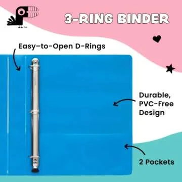 Yoobi 1 Inch Binder Set – 3-Ring Binders with 2 Pockets – Perfect for School or Office – Holds...