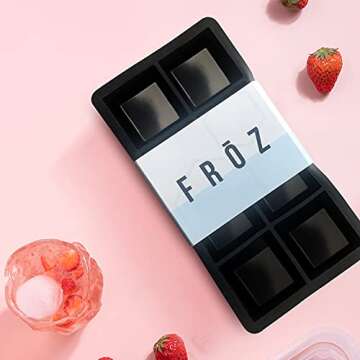 Froz Silicone Ice Cube Trays 2 Pack - Makes 8 Big 2 Inch Square Ice Cubes for Whiskey and Cocktails - Large King Size Mold for Freezer