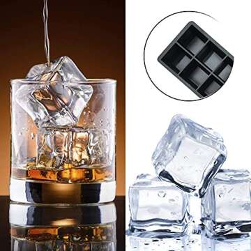 Froz Silicone Ice Cube Trays 2 Pack - Makes 8 Big 2 Inch Square Ice Cubes for Whiskey and Cocktails - Large King Size Mold for Freezer