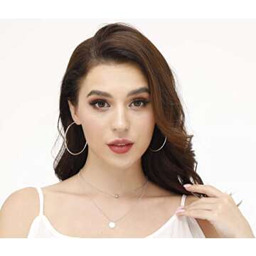 3 Pairs Sterling Silver Hoop Earrings - 14k White Gold Plated Hoop Earrings Big Hoop Earrings Set Silver Hoop Earrings for Women Valentine's Day Gift Jewelry(40MM 50MM 60MM)