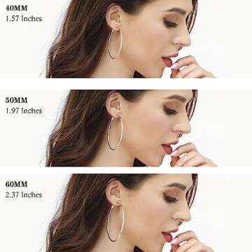 3 Pairs Sterling Silver Hoop Earrings - 14k White Gold Plated Hoop Earrings Big Hoop Earrings Set Silver Hoop Earrings for Women Valentine's Day Gift Jewelry(40MM 50MM 60MM)