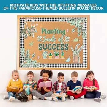 Decorably 62 Pcs Cutouts Plant Bulletin Board Decorations Set with Borders, Plant Classroom Decor - School, Homeschool