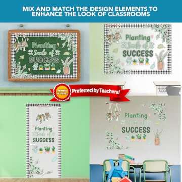 Decorably 62 Pcs Cutouts Plant Bulletin Board Decorations Set with Borders, Plant Classroom Decor - School, Homeschool