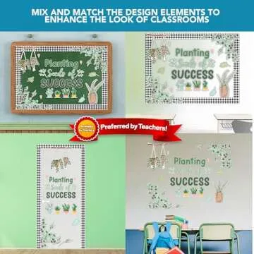 Decorably 62 Pcs Cutouts Plant Bulletin Board Decorations Set with Borders, Plant Classroom Decor - School, Homeschool