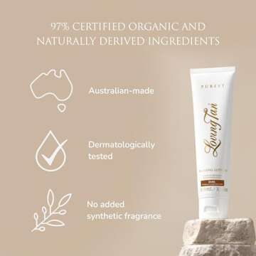 Loving Tan Purest Tanning Lotion, Dark - Organic & Vegan Self Tanner, 5+ Applications, 3.3 Fl Oz