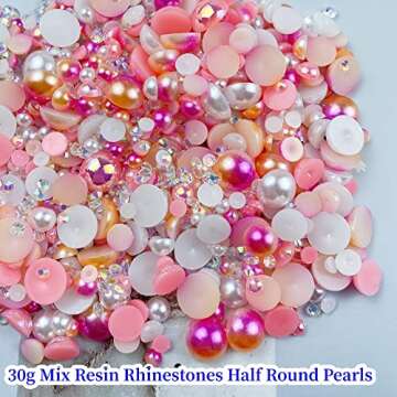 30g Mix Pink Half Pearl Rhinestones for DIY Crafts - 3mm to 10mm Resin Flatback Pearl Rhinestones fo...